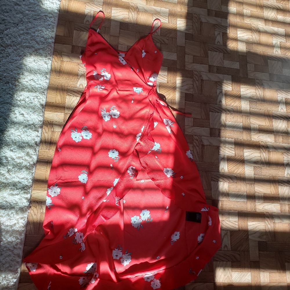 red wrap dress